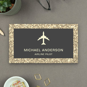 Kreamig glitter jet flygplan flygbolag pilot visitkort