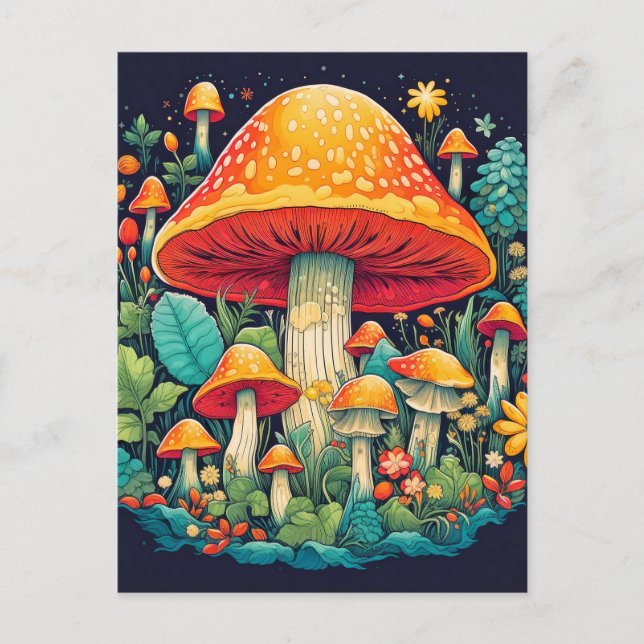 Kreativ Abstrakt Mushroom Forest Illustration Vykort (Framsida)