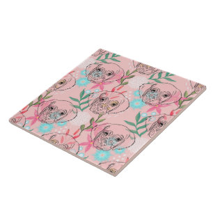 Kreativ av Rosa av Hund och blommor från kvalster Kakelplatta