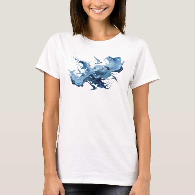 Kreativ Blå Abstrakt Fågel Grafisk T-Shirt (Framsida)