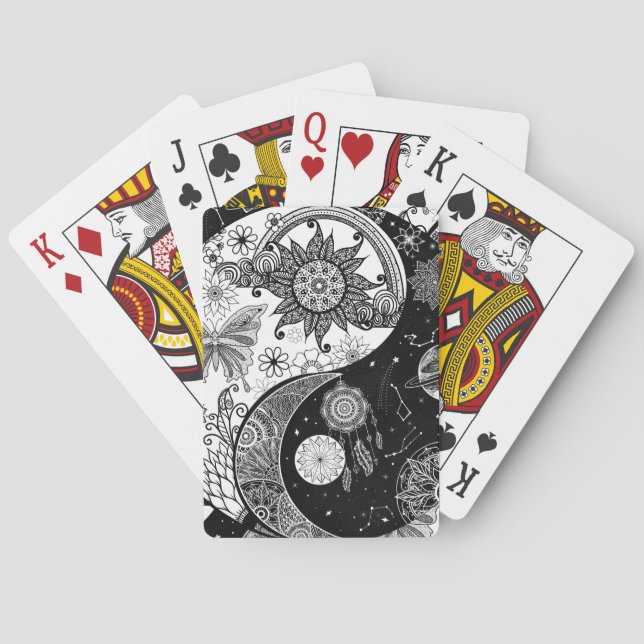 Kreativ Black white Yin Yang Night Day Mandala Casinokort (Baksidan)