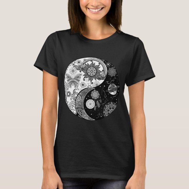 Kreativ Black white Yin Yang Night Day Mandala T Shirt (Framsida)