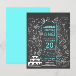 Kreativ Chalkboard Doodle Art Birthday Inbjudan