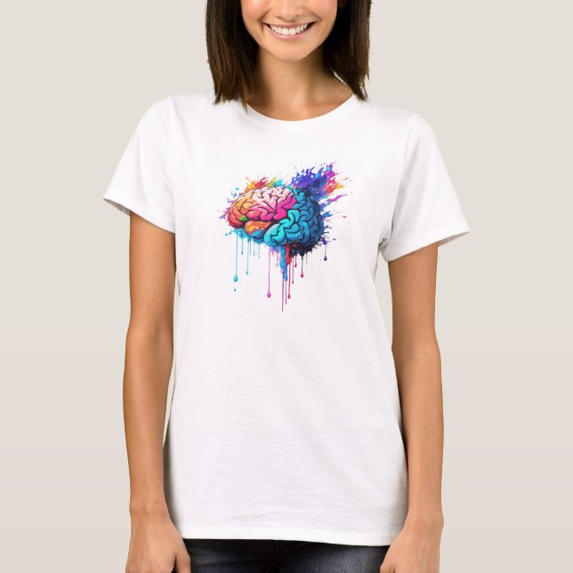 Kreativ Colorful Brain Stänk Artwork T Shirt (Framsida)