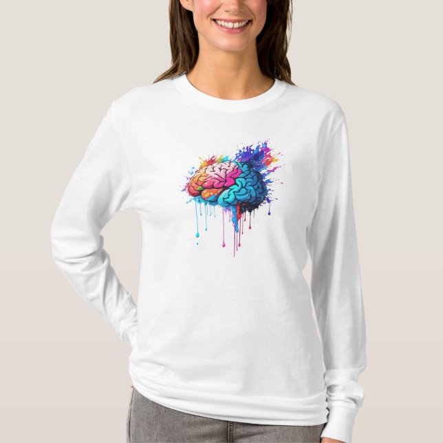 Kreativ Colorful Brain Stänk Artwork T Shirt (Framsida)