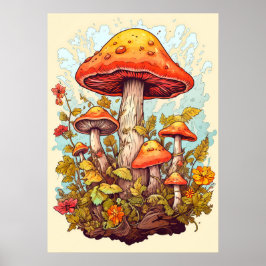 Kreativ Colorful Mushroom Collage Poster