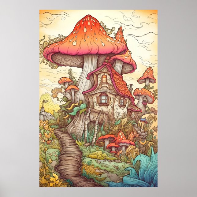 Kreativ Colorful Psychedelic Mushroom Art Poster (Framsidan)