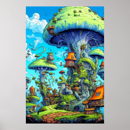 Kreativ Colorful Psychedelic Mushroom Art Poster