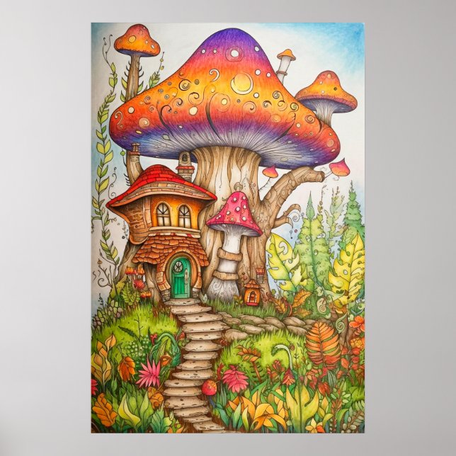 Kreativ Colorful Whimsical Mushroom Dwelling Poster (Framsidan)