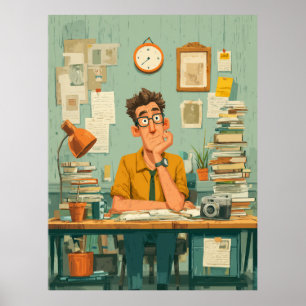 Kreativ författare på ett hektiskt kontor poster