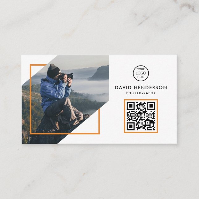 Kreativ Fotograf - vit QR-kod Visitkort (Framsida)