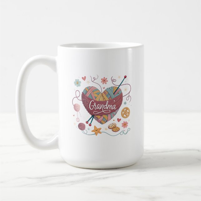 Kreativ Grandma Heart Yarn Design Whimsical Famil Kaffemugg (Vänster)