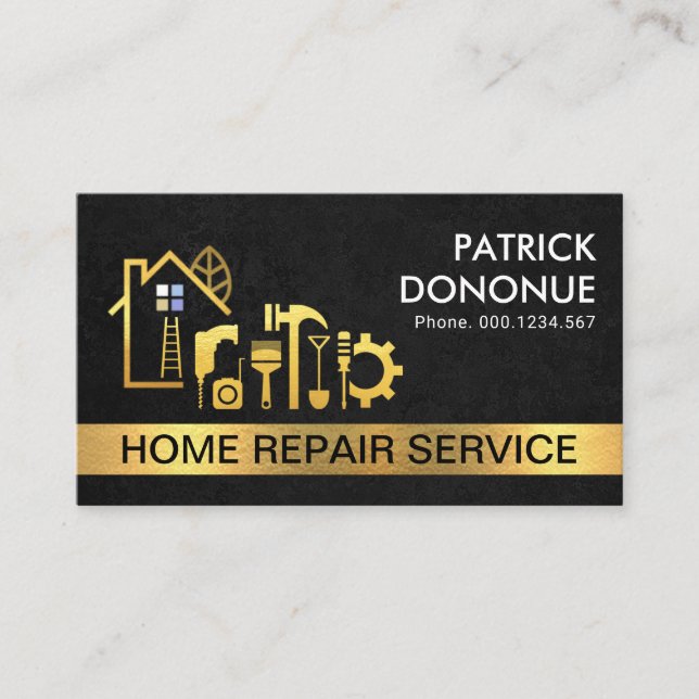 Kreativ Guld Byggnad Black Grunge Struktur Visitkort (Framsida)