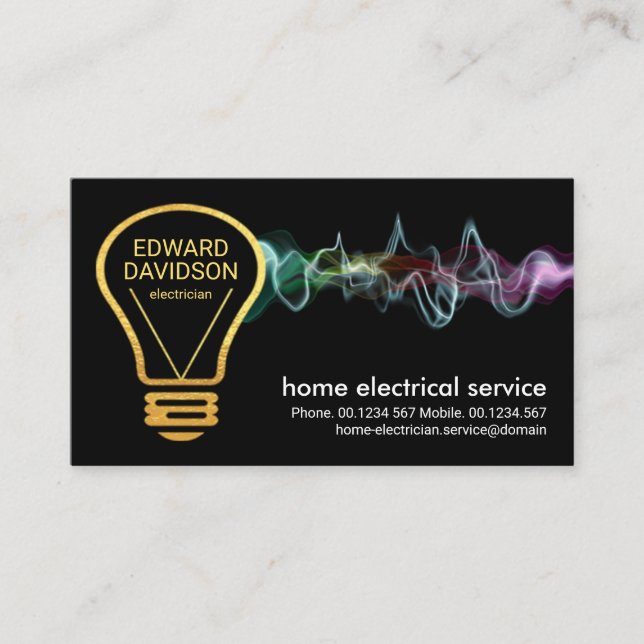 Kreativ Guld Electrician Bulb Electrical Service Visitkort (Framsida)