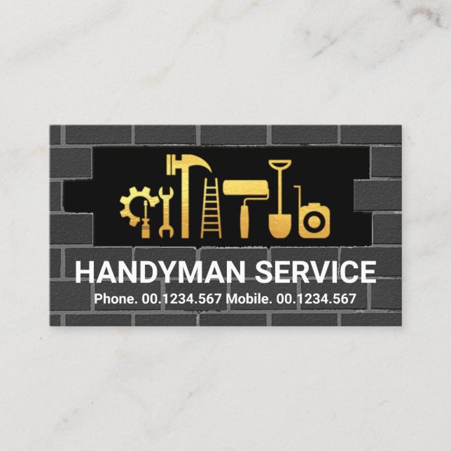 Kreativ Guld Handyman Verktyg i brickmuren Visitkort (Framsida)