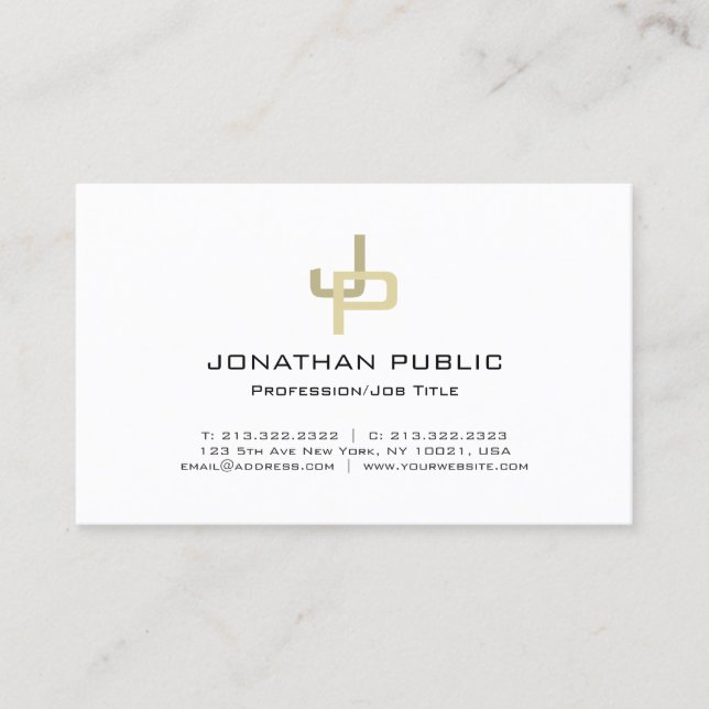 Kreativ Guld Monogram Professionell Modern Sleek Visitkort (Framsida)