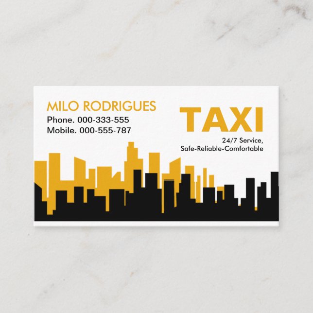 Kreativ Gult Byggnad Silhouette Taxi Visitkort (Framsida)