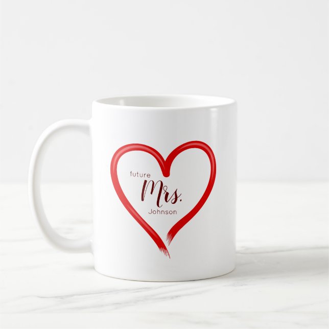Kreativ Hand målade Red Heart Future Mrs Namn Kaffemugg (Vänster)
