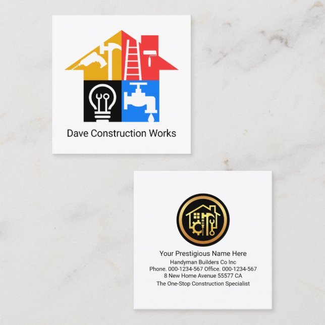 Kreativ Handyman Verktyg Byggnad Fyrkantigt Visitkort (Fram/baksida)