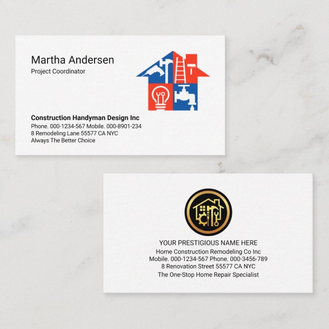 Kreativ Handyman Verktyg Byggnad Tak Visitkort (Fram/baksida)