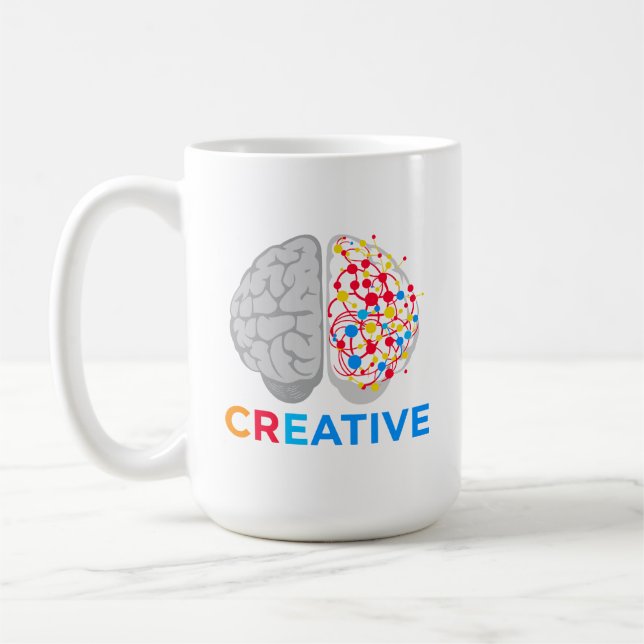 Kreativ hjärna vänster höger hemisfär kaffemugg (Vänster)