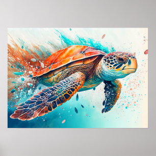 Kreativ illustration av simmande sköldpadda poster