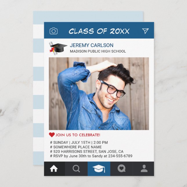 Kreativ Instagram Ram Photo Studentfest Inbjudningar (Fram/baksida)