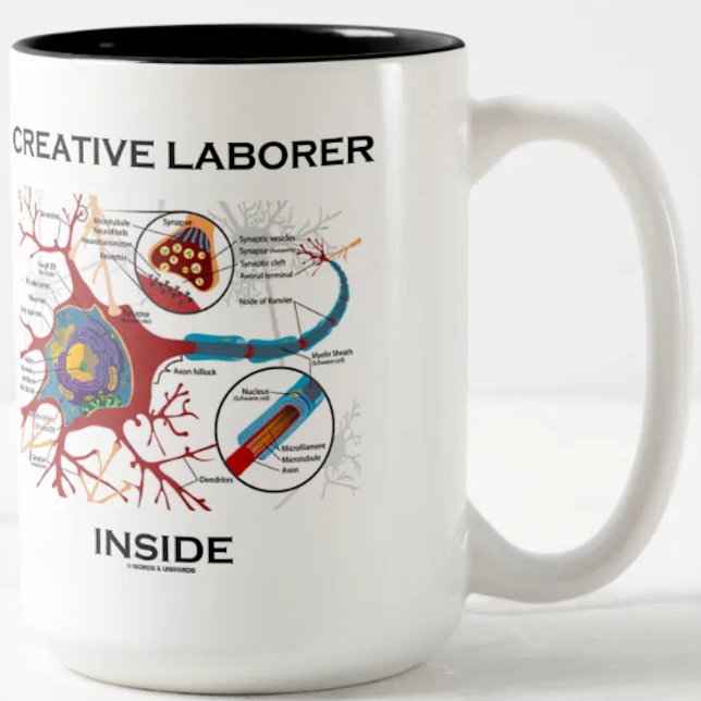 Kreativ Laborer Inside (Neuron/Synapse) Två-Tonad Mugg (Are you a creative person? Here's a mug featuring a neuron/synapse for the creative laborer!)