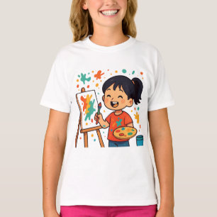 Kreativ liten konstnärsflicka – Färgrik målning T Shirt