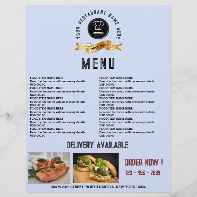 Kreativ meny för restaurangmat  (Framsidan)