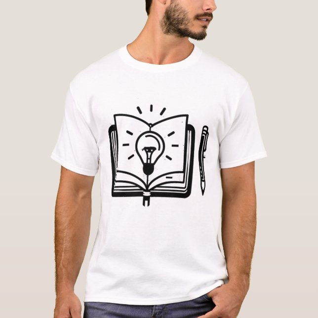 Kreativ Minut: Bok, Ljusglödlampa, Pennformsstav T Shirt (Framsida)