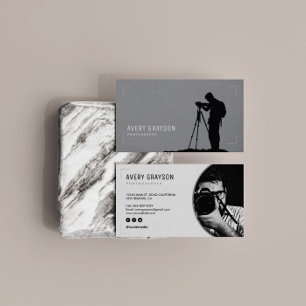 Kreativ Modern fotoskrivare Vit och Grått Visitkort