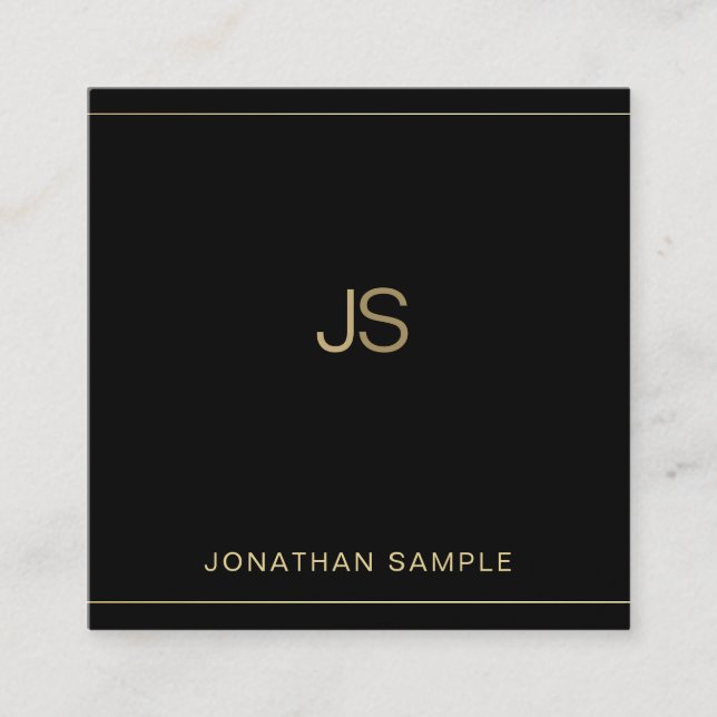 Kreativ Monogram Elegant Black Guld Luxury Silke Fyrkantigt Visitkort (Framsida)