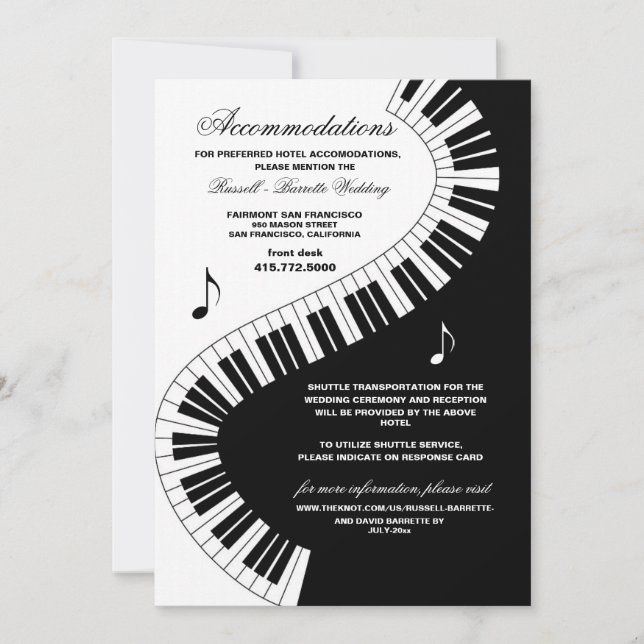 Kreativ Musician Piano Nycklar Bröllop Accommodati Inbjudningar (Framsida)