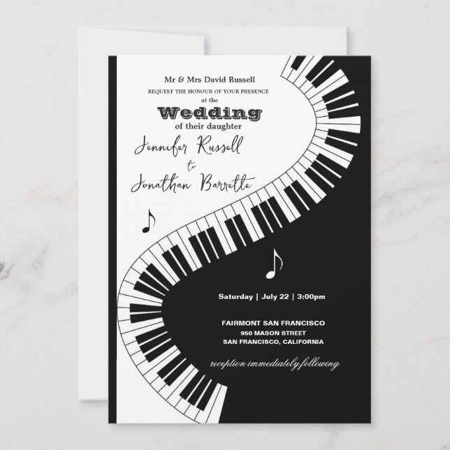 Kreativ Musician Piano Nycklar Bröllop Inbjudningar (Framsida)