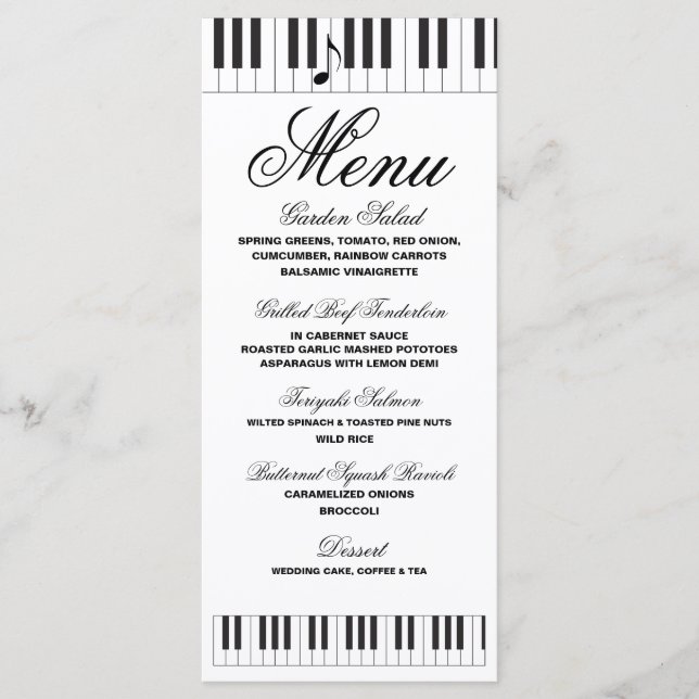 Kreativ Musician Piano Nycklar Bröllop Menu Meny (Framsida)