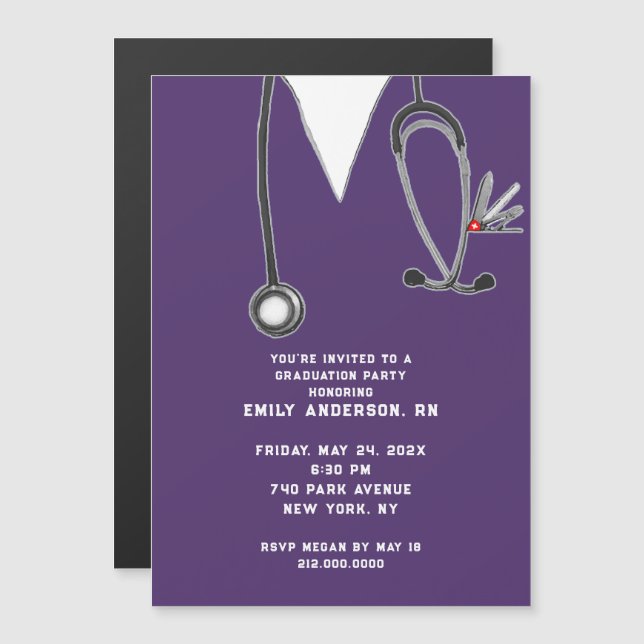 Kreativ Nurse Grad Party Magnetisk Inbjudningskort (Fram/baksida)