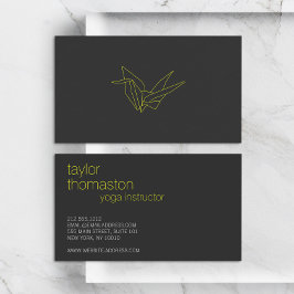 Kreativ Origami Crane Neon Gult på Mörk Grått Visitkort