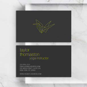 Kreativ Origami Crane Neon Gult på Mörk Grått Visitkort