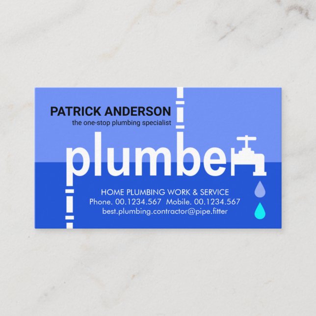 Kreativ Plumber Faucet Signage Blue Flood Vatten Visitkort (Framsida)