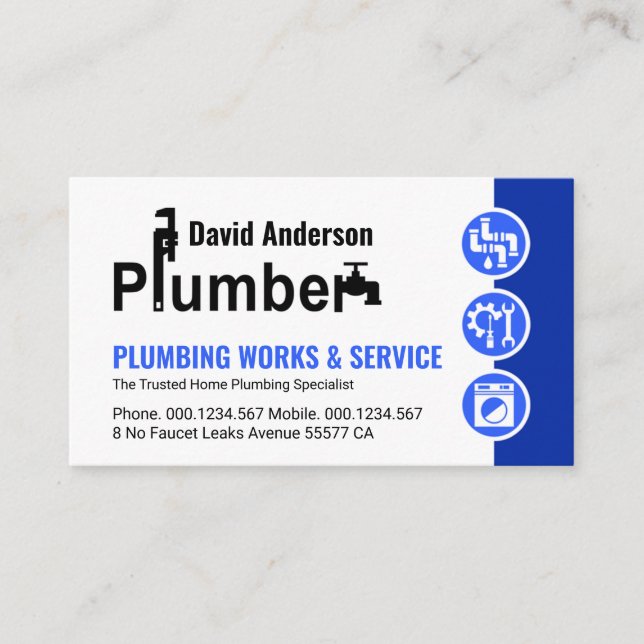 Kreativ Plumber Signage Blue VS Icones Visitkort (Framsida)