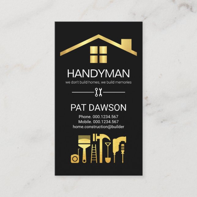 Kreativ Professionell Guld Handyman Verktyg Visitkort (Framsida)