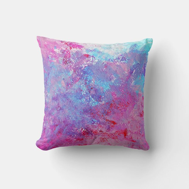 Kreativ rosa-blue struktur, färgfläckar. kudde (Framsida)