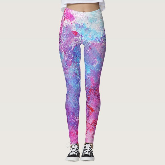 Kreativ rosa-blue struktur, färgfläckar. leggings (Framsida)