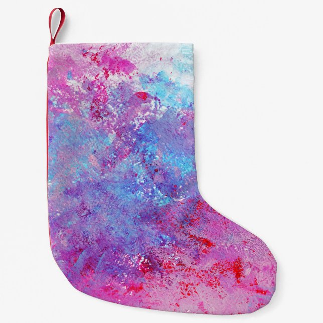 Kreativ rosa-blue struktur, färgfläckar. liten julstrumpa (Framsidan)