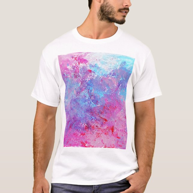 Kreativ rosa-blue struktur, färgfläckar. t shirt (Framsida)