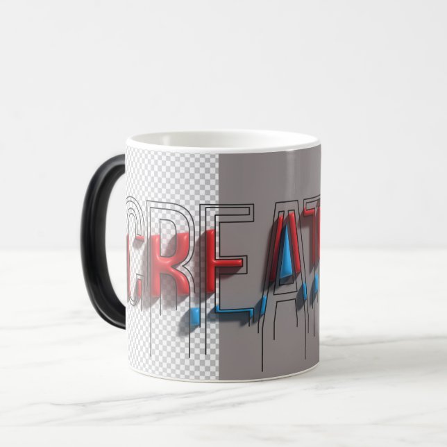 Kreativ smältande 3D-typografi Magic-mugg Magisk Mugg (Framsida vänster)
