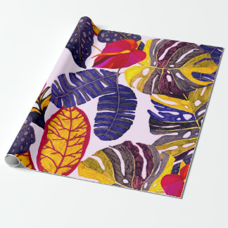 Kreativ sömlöst mönster med tropiska löv och presentpapper