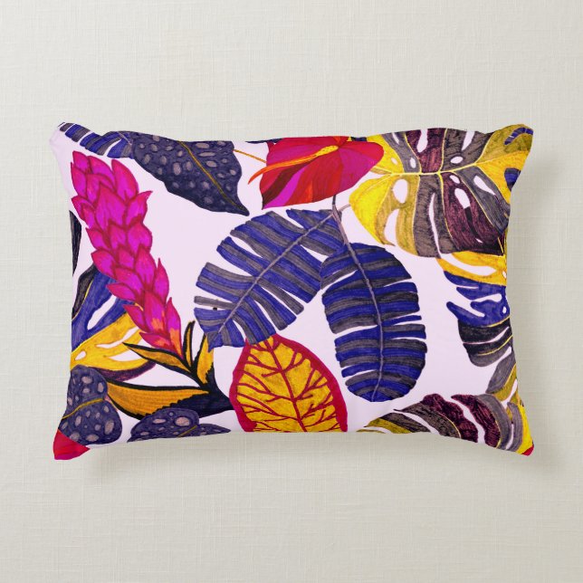 Kreativ sömlöst mönster med tropiska löv och prydnadskudde (Framsidan)