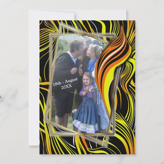 Kreativ Svartvitt, Orange och sömlösa Abstrakter Inbjudningar (Framsida)